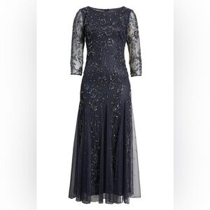 Pissaro Nights Beaded Tulle A-Line Gown in Carbon
